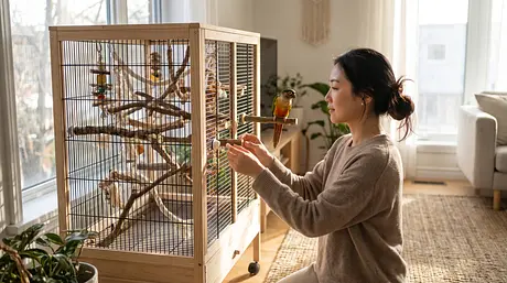 Einrichtung des Vogelkäfigs: Größe, Sitzstangen und Platzierung